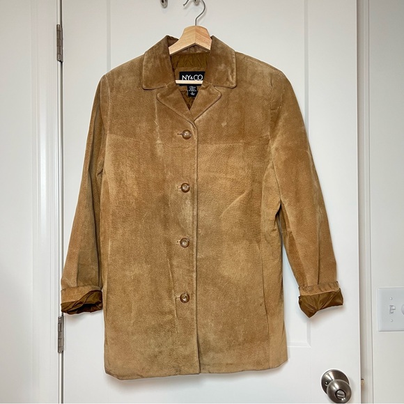 New York & Company Jackets & Blazers - NY & Co 90s/Y2K Classic Genuine Suede‎ Leather Jacket Light Tan Camel 🧥✨